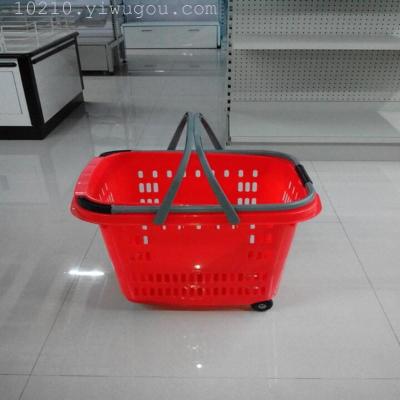 Pull basket, hand basket supermarket plastic hand basket supermarket special shopping basket shopping belt wheel