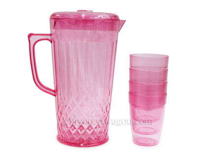 Fashion color diamond design plastic drinking ware jug cool water bottle with 4 cups CY-011