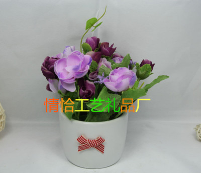 Large bucket subtending the living room table decorative flowers leaves tea set creative shelves display bonsai