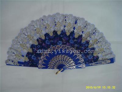 Colored cotton floral Chinese style fan plastic printing gold fan dance gift yarn fan fan