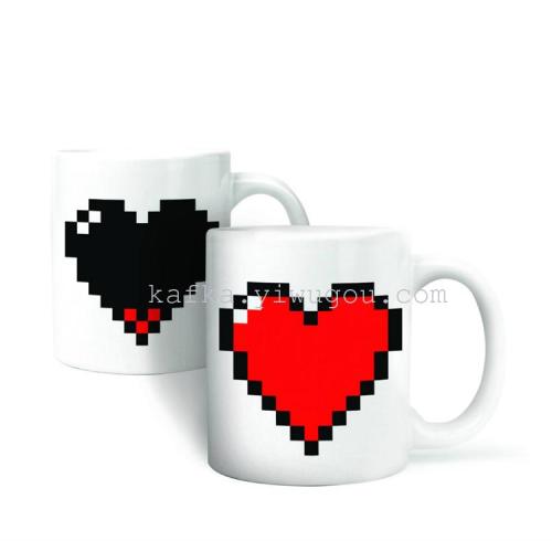 creative love color changing cup new heart-shaped mug red heart ceramic cup