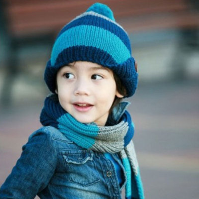 Korean version of the flanged buttons helmet stripes for boys and girls Hat scarf set of two
