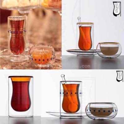 White transparent color round straight hand-made glass double layer cup moon cup coffee cup