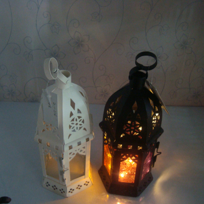 Black and white stained glass candle holder iron Lantern