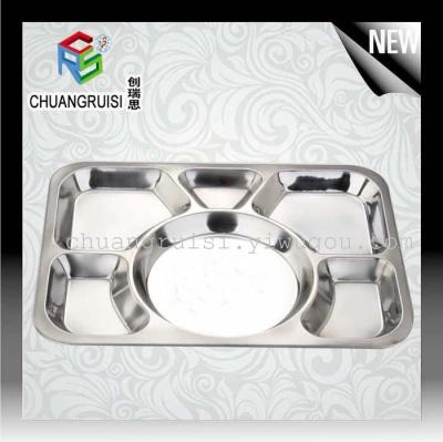 Stainless steel six-compartment snack tray thick stainless steel fast food tray