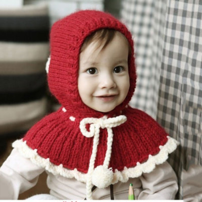 Winter baby lace one-piece three-goal Hat crochet warm capes