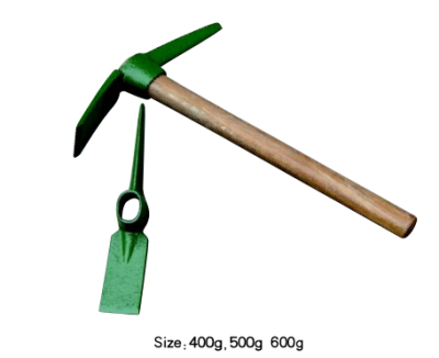 Garden pickaxe with wood handle