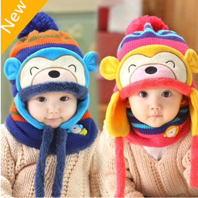 Winter monkey style helmet and two pieces of fleece scarf Hat set