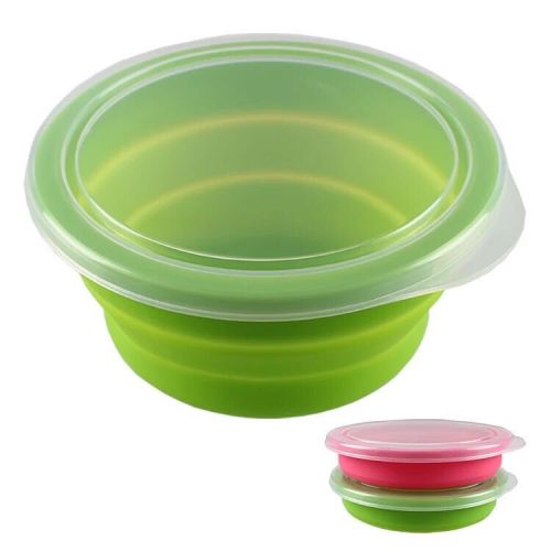 FDA Silicone Folding Bowl Snack Box Bento Box Instant Noodle Bowl with Lid Outdoor Tableware