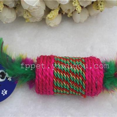 Catch pets pet supplies cat toys coarse cylindrical grinding caught sisal cat toys with feathers