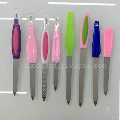 Wholesale metal plastic handle manicure tools manicure special rub on both sides nail file nail