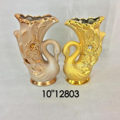 Factory direct sale 10 inch Swan plating ceramic vase crafts home decorations