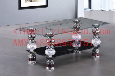 Factory Direct Sales Tempered Glass Coffee Table Aluminum Alloy Crystal Leg Glass Table Living Room Table Coffee Table