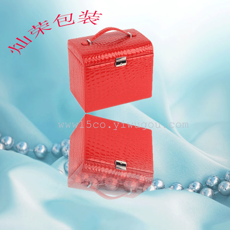 New crocodile pattern automatic box leather jewelry box high-grade jewelry box Korea jewelry box
