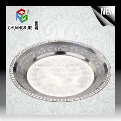 30cm size stainless steel dish tray flower pattern round plate