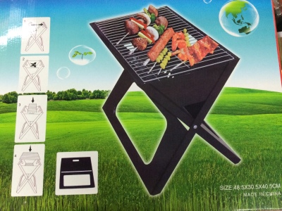 Portable grill black steel cross folding portable grill