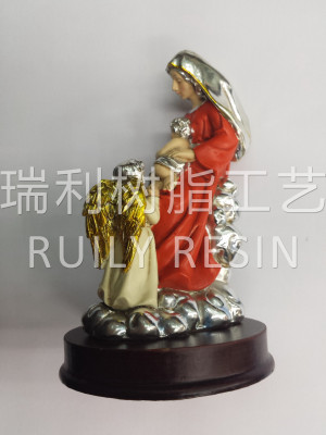 Resin Religious Crafts Decoration Painted Electroplating Virgin Hug Baby and Angel