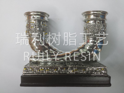Resin religious arts and crafts decoration electroplated double horn candlestick