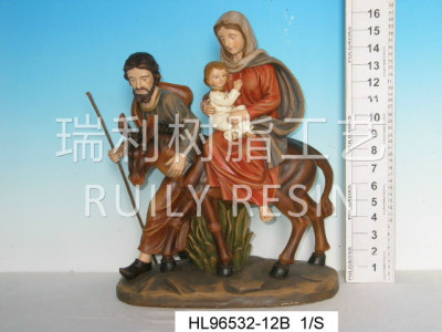 Resin religious arts and crafts decoration painting small family fled to inform