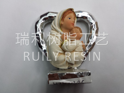 Resin religious arts and crafts tree painted Mary holding Jesus