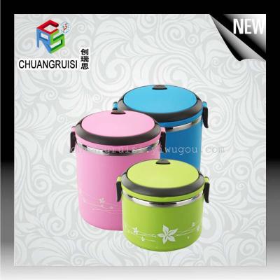 stainless steel butterfly pattern round deep insulation lunch box