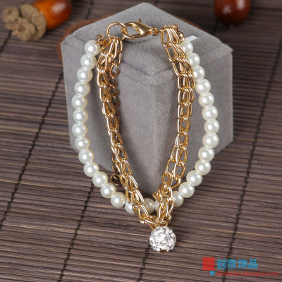 Korean fashion all-match pearl metal chain bracelet and personalized jewelry lady temperament