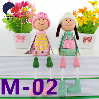 Medium Wool Doll Wooden Doll Hanging Feet Doll Creative Craft Gift M02