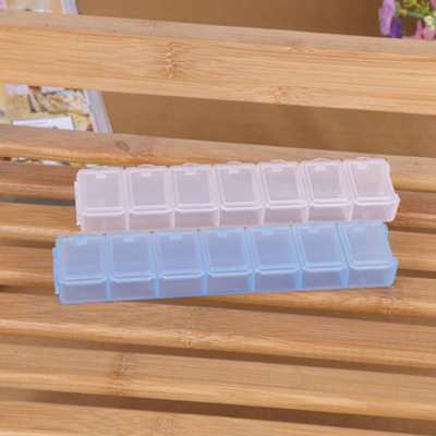 One-week medicine box small seal 7-compartment plastic medicine box carry-on packing box rectangular storage and seal box