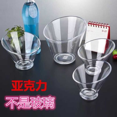 Oblique Bowl Acrylic Thickened Shaved Ice Bowl Salad Bowl Transparent Bevel Fruit Plate Plastic Hot Pot Restaurant Seasoning Bowl Bevel