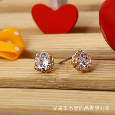 Korean high-end fashion men's jewelry claw drill round ba xin ba jian AAA zircon earring