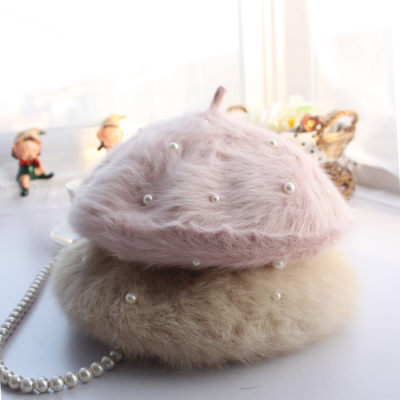 Rabbit Fur Pearl Beret High Quality Rabbit Fur Beret Beret Painter Cap Pearl Cap