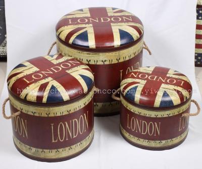 Storage box national flag English home Storage stool three-piece changing shoes stool support custom-made