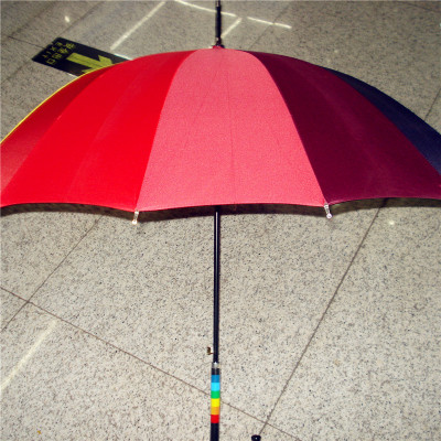 Korean version of the long handle automatic super anti-wind 14 color sun protection rainbow umbrella princess umbrella