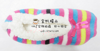 Foreign trade coral velvet color striped floor socks household shoes anti - skid floor socks \"women 's indoor shoes home shoes.