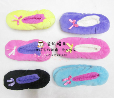Foreign trade cartoon coral wool pure color floor socks household shoes anti-skid floor socks women's indoor shoes home shoes.