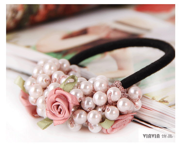 Korean Beaded Flower Pearl Hair Ring Hair Elastic Band Hair Accessories Head Rope Hair Rope Head Accessories