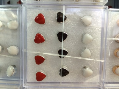 Drop oil earring, black, white and red 1