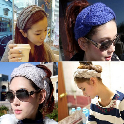 Han Guodong a super wide knitting wool elastic headband Hemp flowers warm headdress headgear