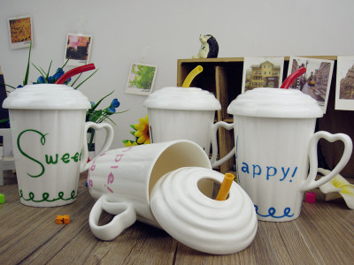 Barker cartoon stars ceramic Cup simple personality creative coffee cups with lid with spoon mug