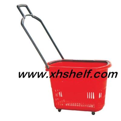 XH- luxury four-wheel pull rod shopping basket with black handle plastic basket 30 liters 30L.