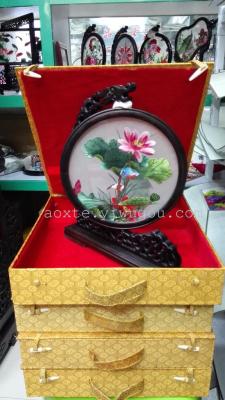 Designs of Chinese National DSB 20CM half-round Curved Table screen double-sided embroidery Lotus Wind