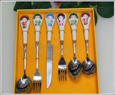 Six sets of stainless steel kitchen utensils with ceramic handle
