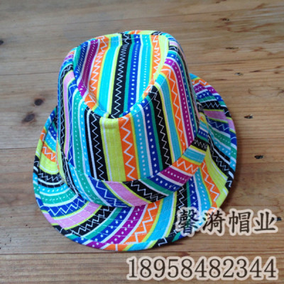 Multicolor mosaic folk style rainbow pop jazz bonnet small hat cap