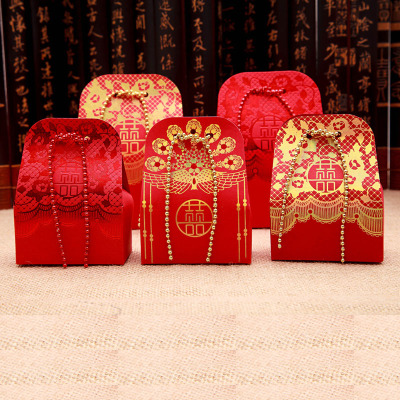 New \\\"gold bead curtain\\\" Chinese style creative series of high-grade embossed grain small size happy candy box wholesale can be customized