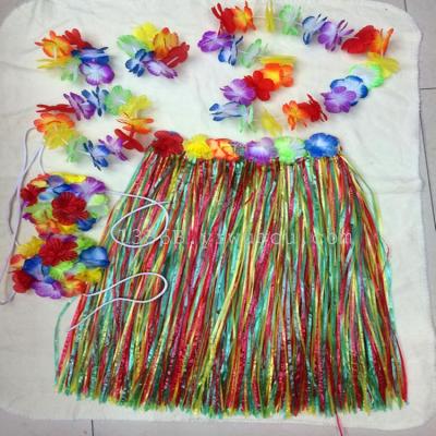 Hawaii Wreath Grass Skirt Bra 6-Piece Set Elastic Skirt Carnival Ball Party Costumes Carnival 