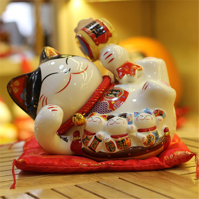 Le miaofuyuan 8 inch open lying cat fortune cat ceramic cat handicraft home furnishing gifts