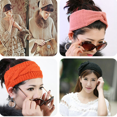 Korean version of the flower head with warm wool hair ribbon knitted wide hair band