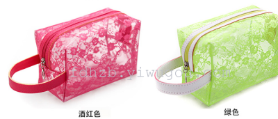 Korean lace PVC waterproof bag cosmetic bag rose 1.80 net sand portable cosmetic bag