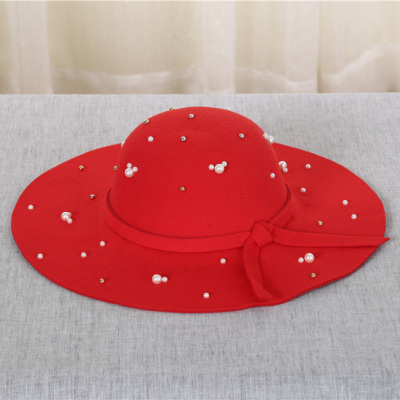 Korean cute Mickey pearl big round cap wool bow warm hat hat