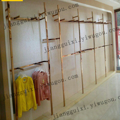 The new clothing display rack stainless steel column composite frame on the wall rose gold shelf is hanging
